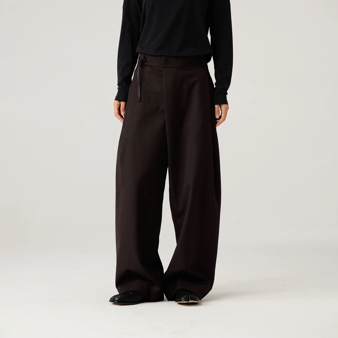 BLUE MONTE蓝岐早秋户外宽松直筒弯刀裤垂坠感休闲羊毛西装长裤女