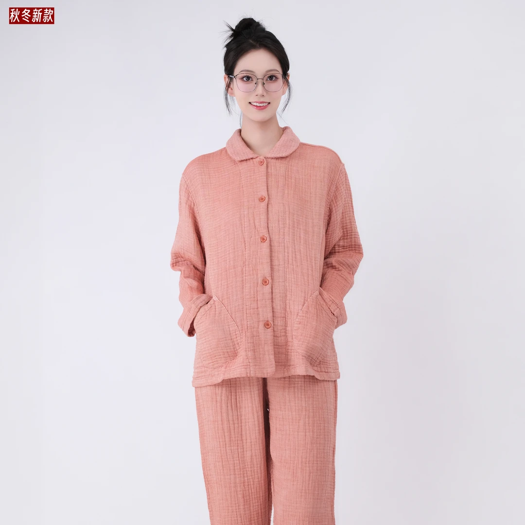 【五层纱包边】家居服全棉睡衣套装秋冬加厚男女情侣款简约