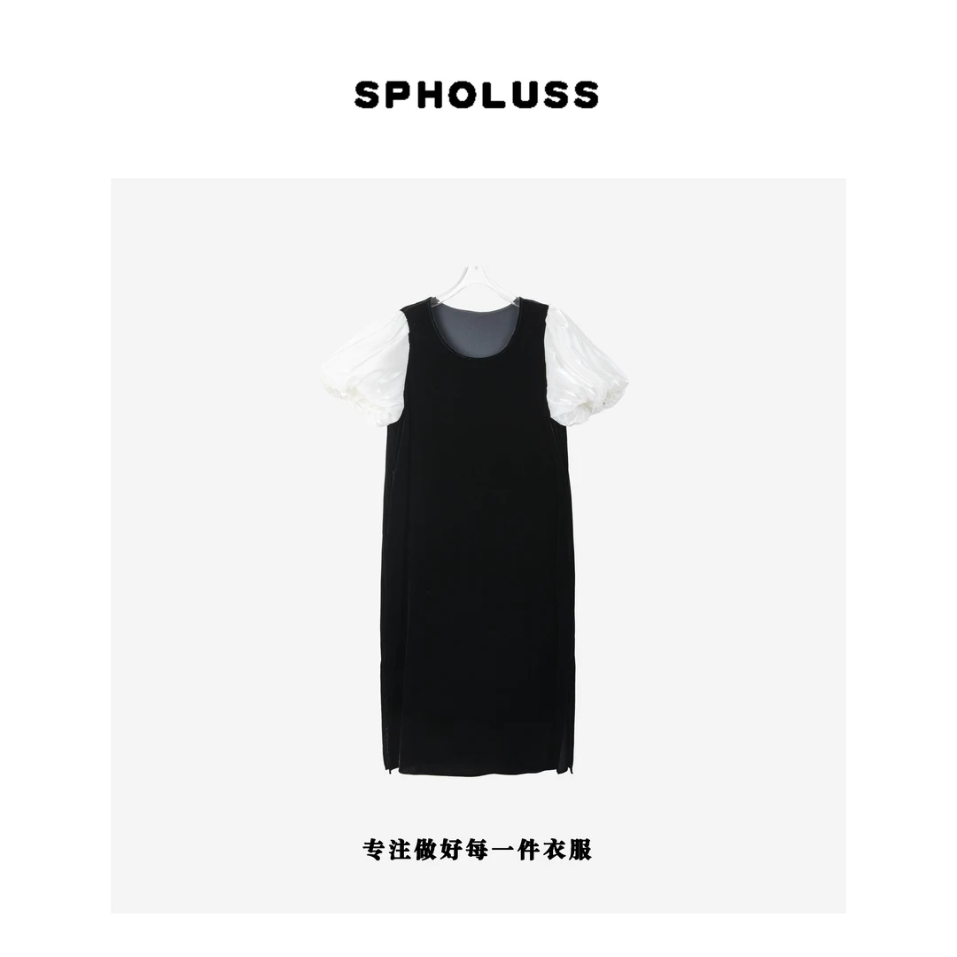 【丝芙玉禄】（K147）重磅100%真丝丝绒高端泡泡袖时尚气质连衣裙