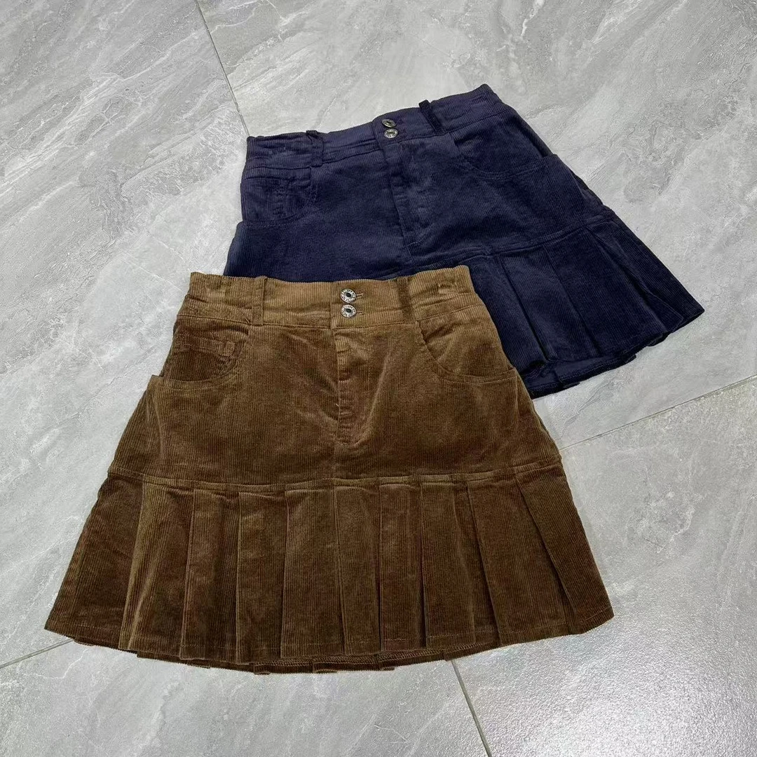 复古辣妹设计款高腰灯芯绒百褶裙86001