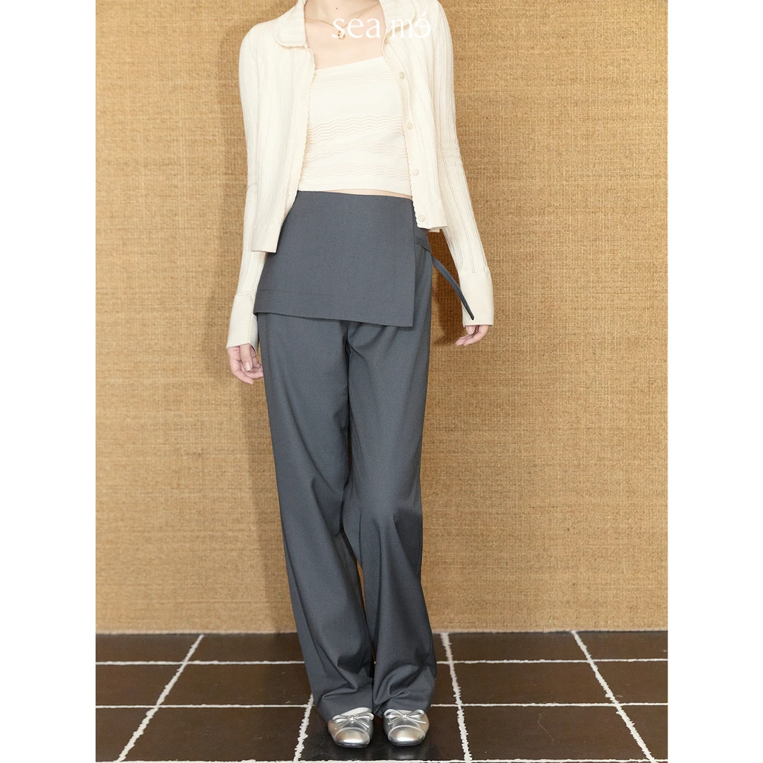 Seame汐觅【慢行】韩系百搭屁帘设计直筒休闲裤通勤西裤百搭长裤