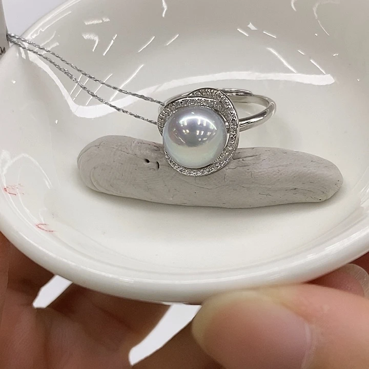 海水珍珠戒指银S925镶嵌澳白9-10mm