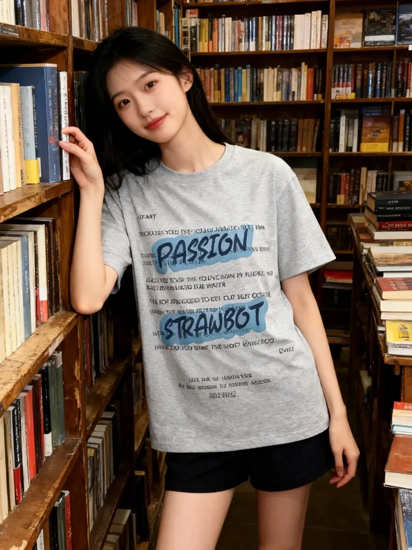 字母简约短袖T恤圆领宽松BF风oversize美式小众休闲上衣