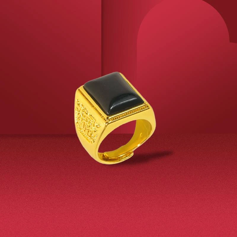 【山水珠宝】霸气老板戒方形和田墨玉男扳指合金镶嵌【ZJZ63】