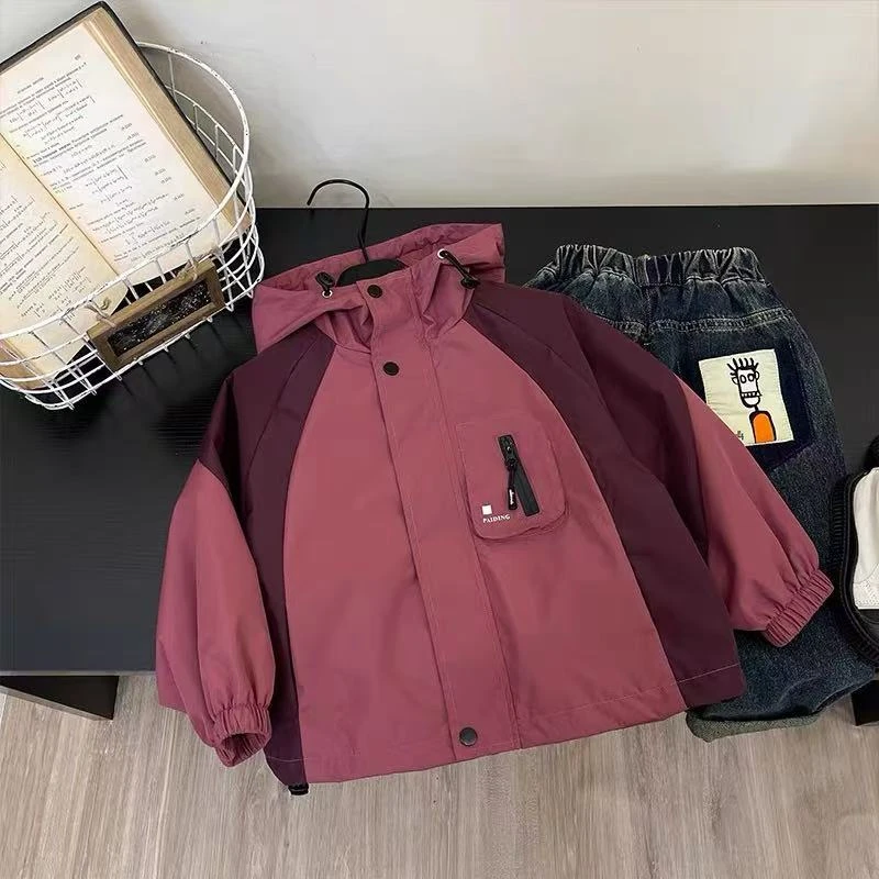 L289韩版安哥拉红拼接冲锋衣外套