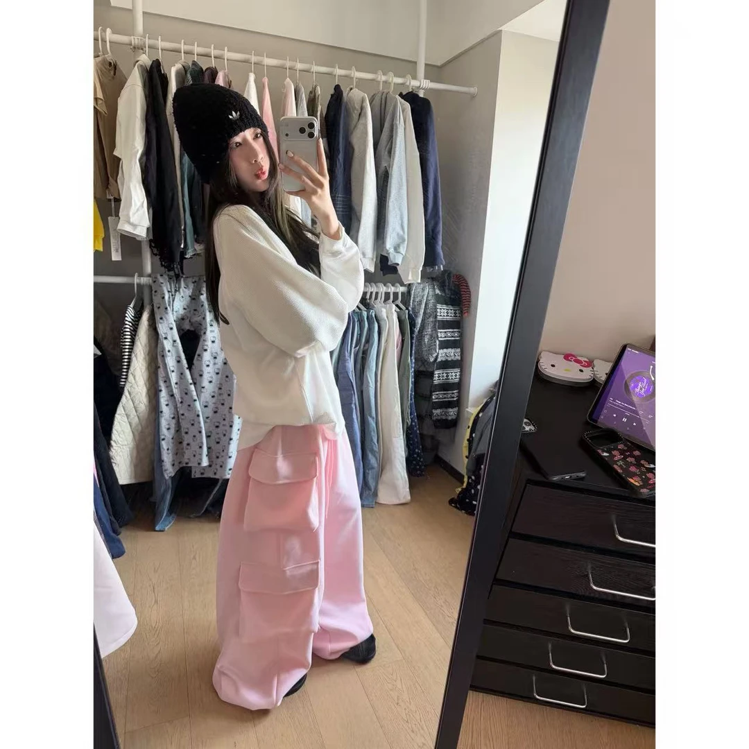 “清仓款”美式口袋卫裤设计感宽松高腰阔腿直筒工装裤216