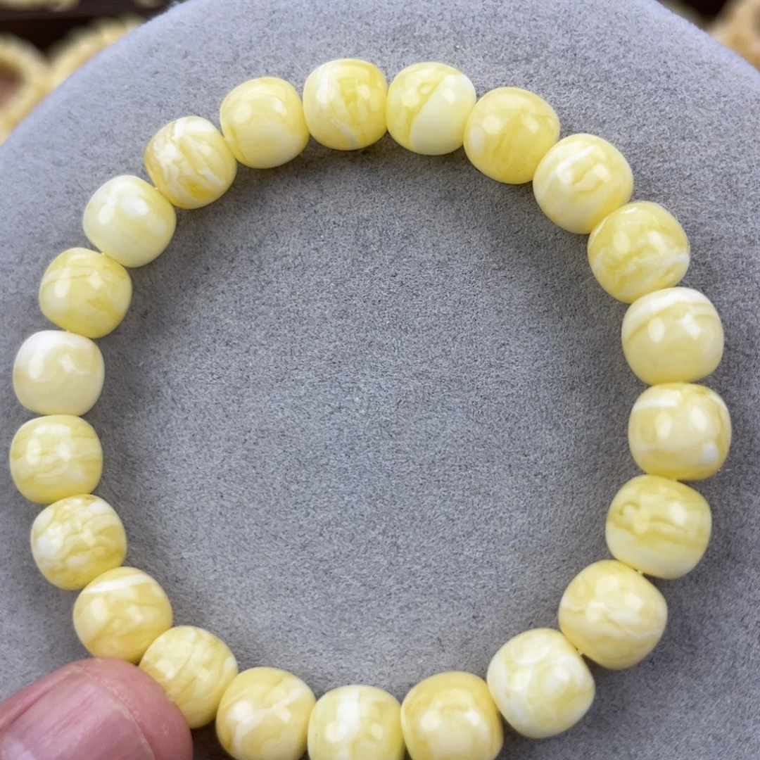 手串蜜蜡未镶嵌俄料同料瓷白金纹虎皮极限弧高桩10*9.5