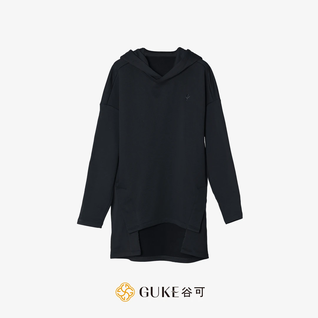 GKE/谷可TS840连帽针织卫衣女秋冬款加绒宽松显瘦百搭中长款上衣