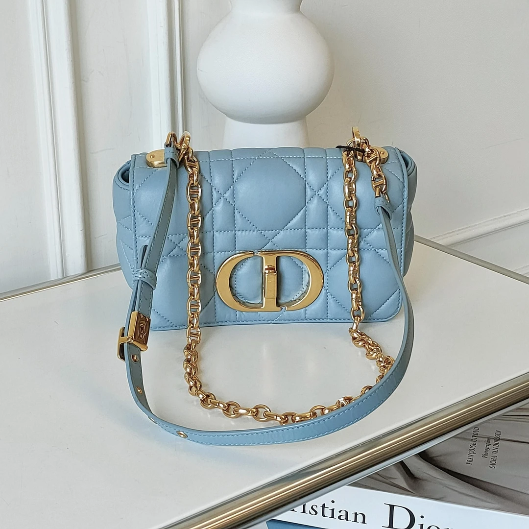 95新 DIOR/迪奥 Azul-天际蓝色羊皮caro三格单肩斜挎包/48980