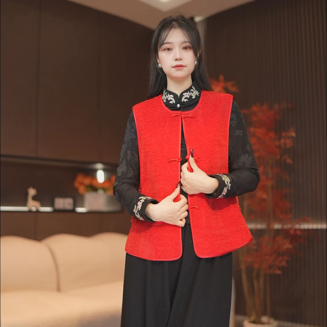 【MJ203-霓裳】新中式国风女复古宽松春秋冬三季穿加绒加厚马甲-飞