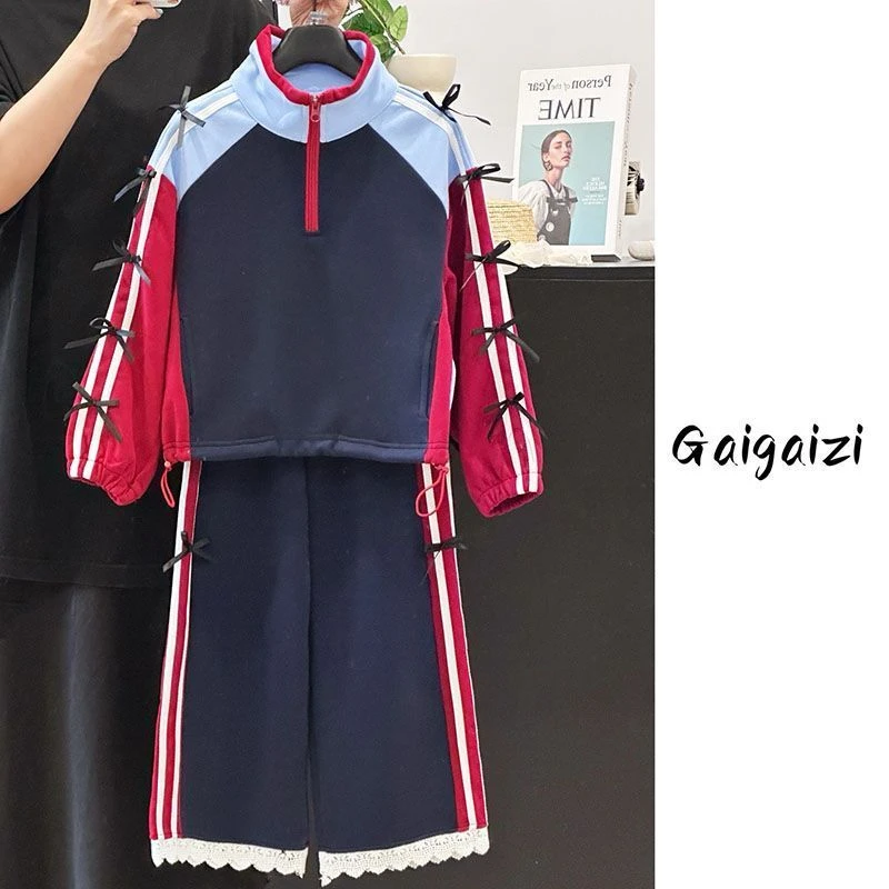 女童拼色运动服套装春秋装2025新款洋气儿童上衣裤子女大童两件套