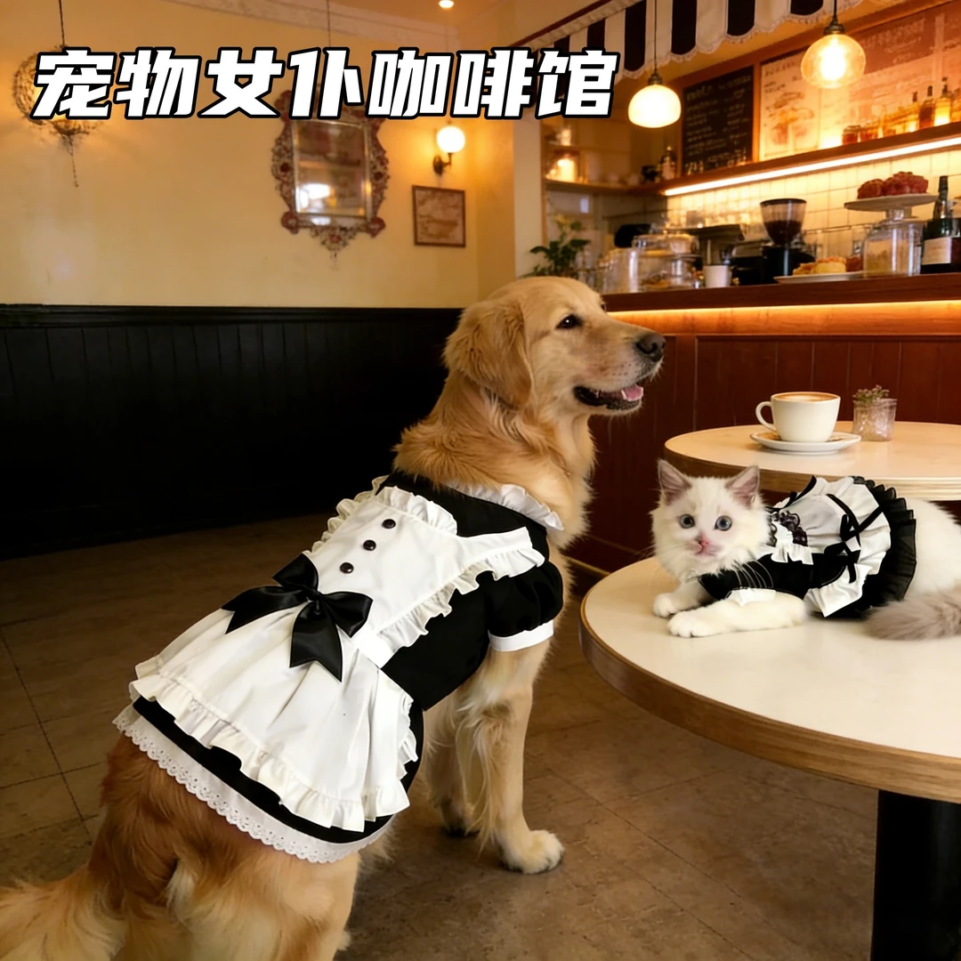 狗狗女仆装洛丽塔小中大型狗狗裙子金毛边牧萨摩巨贵猫咪狗狗衣服