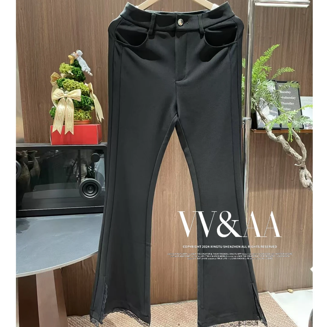 VV&AA 2025早春款下开衩拼蕾丝喇叭裤 TM4128