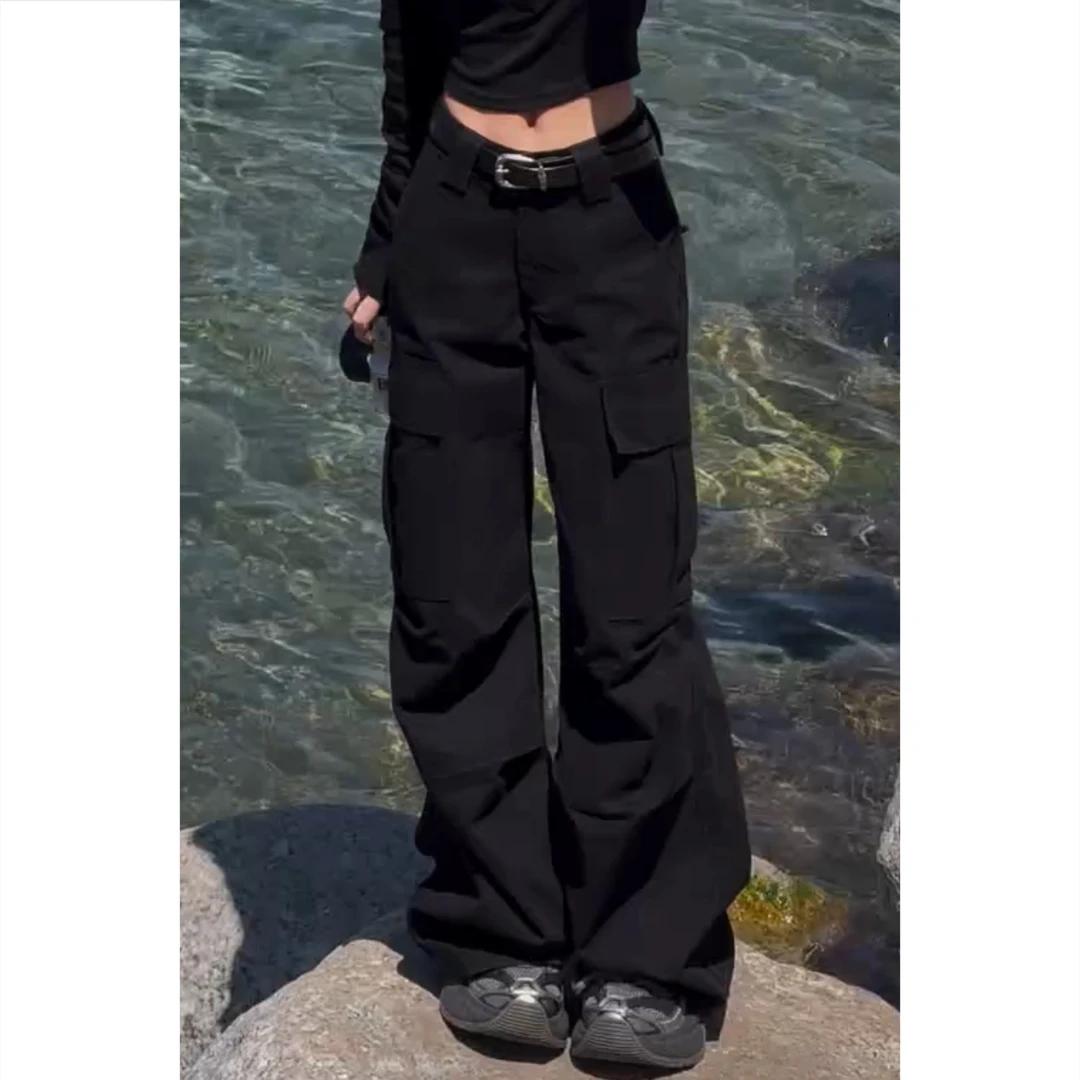 艾塔莉早秋高腰长裤休闲裤低腰垂坠感阔腿裤秋季ins设计感工装裤
