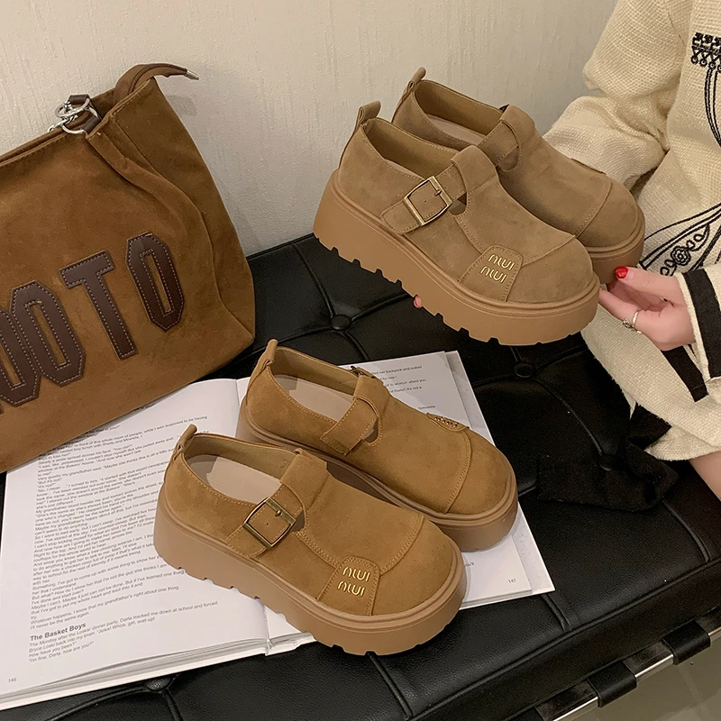 2025春季新款厚底增高软皮勃肯小众设计鞋女复古百搭英伦风单鞋