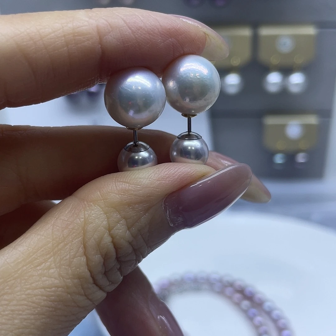 淡水珍珠银S925镶嵌耳饰