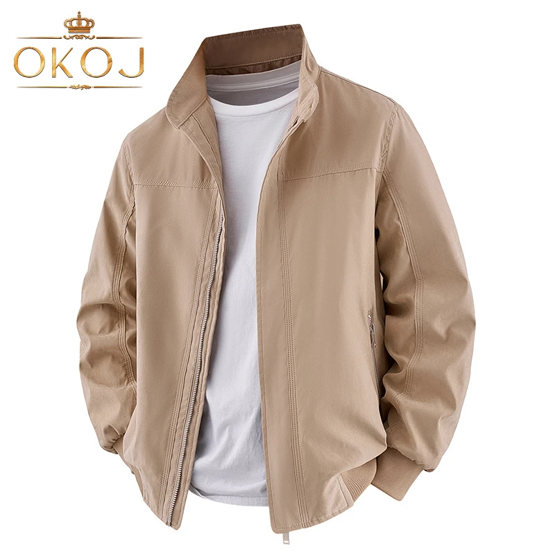 OKOJ夹克外套男卡其色上衣户外防风秋季薄款时尚休闲运动茄克衣