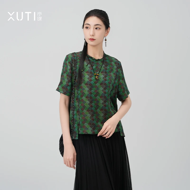 序缇春夏新款复古国风新中式女装香云纱桑蚕丝上衣S06-12829