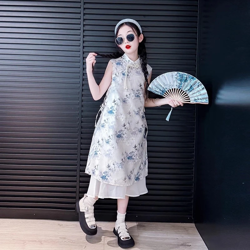 女童新中式连衣裙夏2025新款女大童夏季洋气国风旗袍裙夏装汉服裙