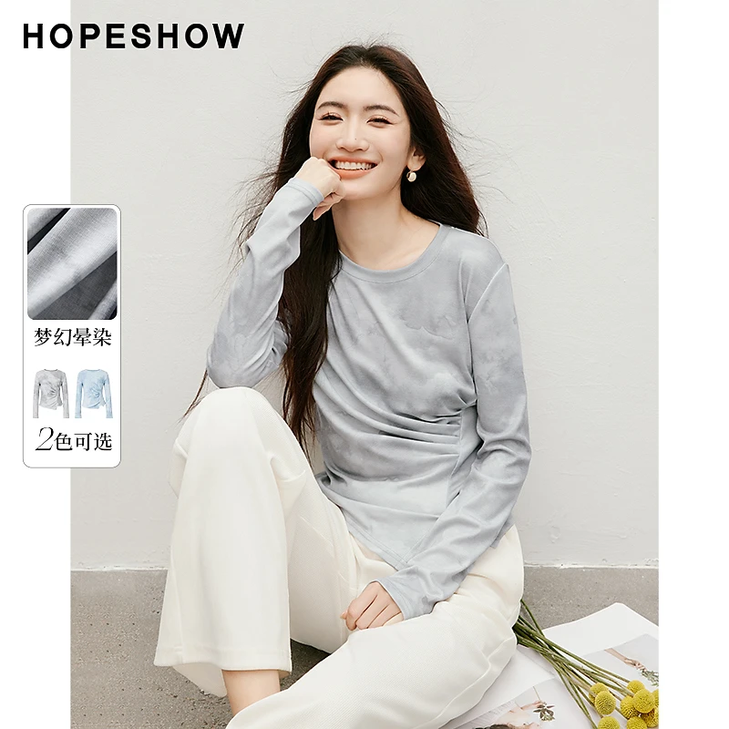 红袖2025春季新款女装 【梦幻晕染】捏褶收腰圆领上衣90125060206