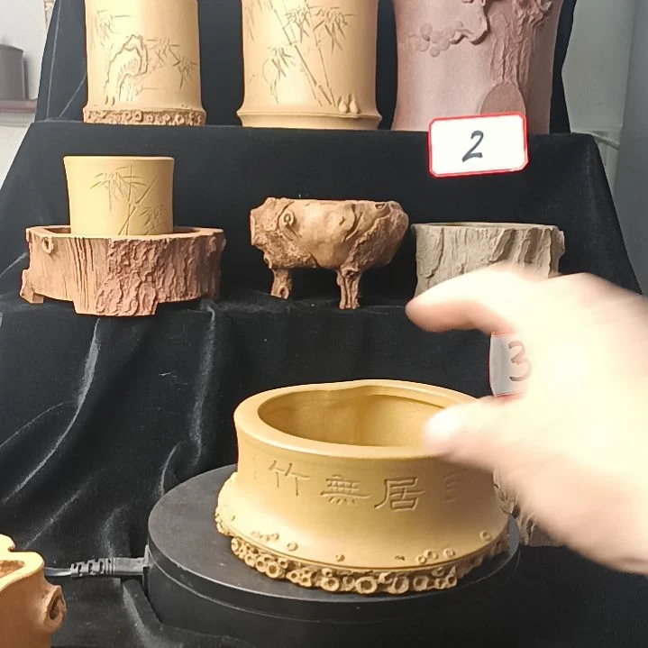 泥塑全手工紫砂竹节花盆