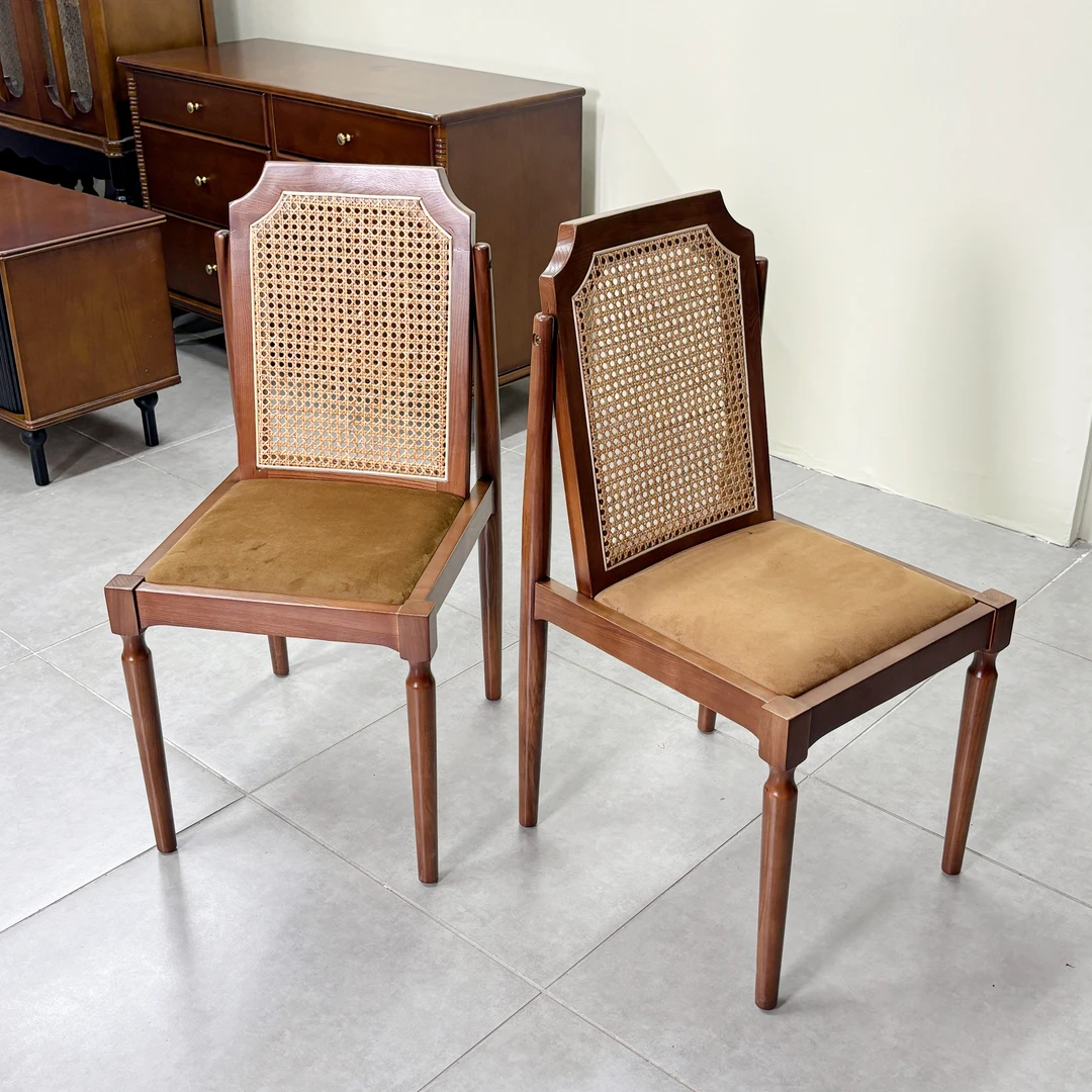 （北美白蜡木）法式实木藤编家用餐椅藤椅靠背椅子