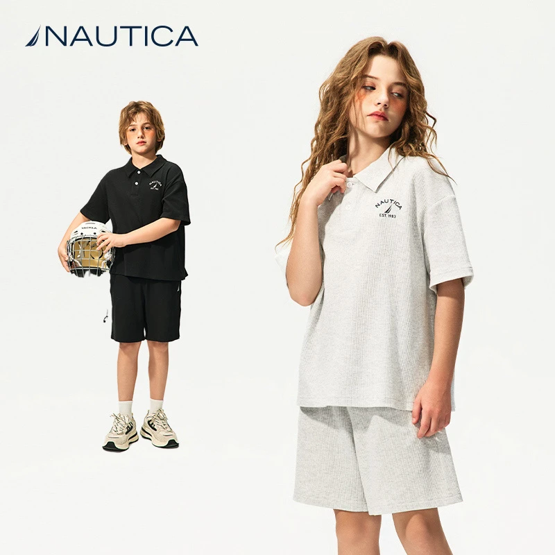 nautica/诺帝卡童装 华夫格夏季短袖POLO衫短裤运动套装