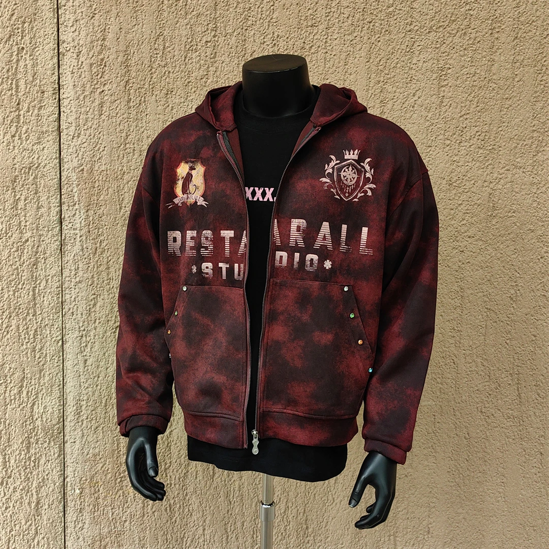 300斤大码美式复古国潮连帽字母涂鸦卫衣遮肉时尚休闲情侣外套