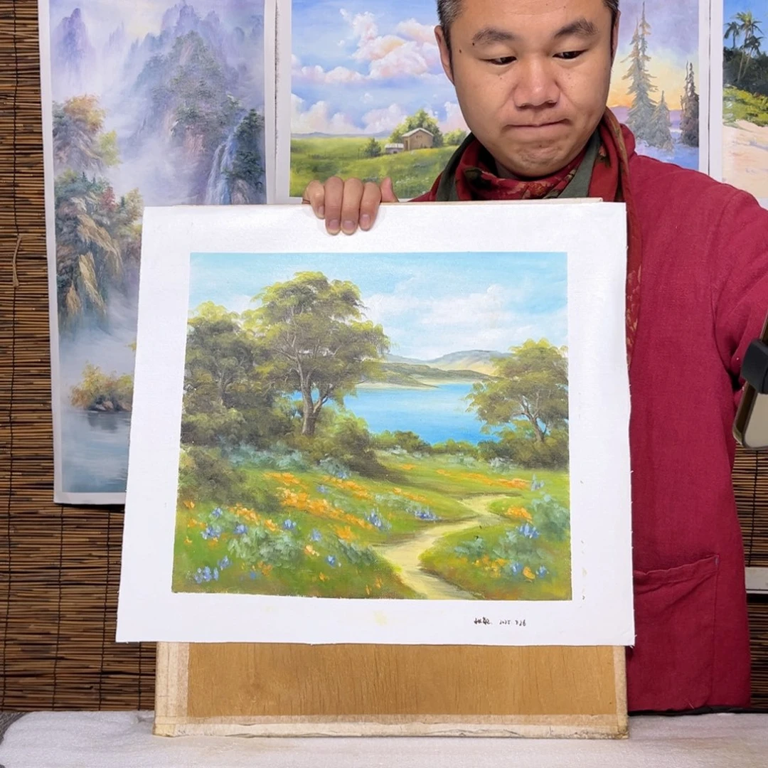 油画行路人小院绘画作品竞拍
