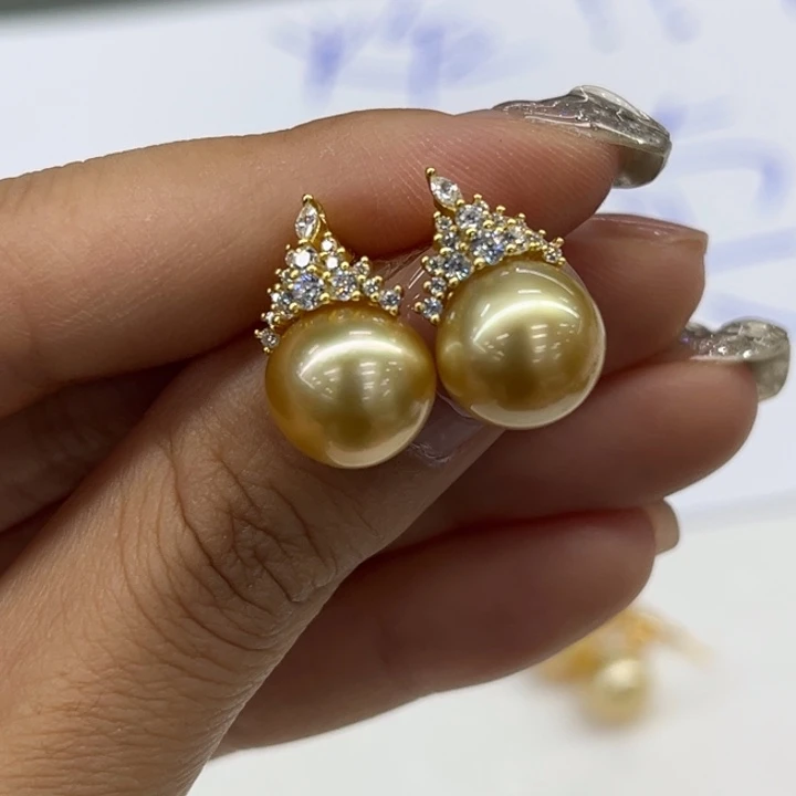 银S925镶嵌耳饰海水珍珠10.9-11mm