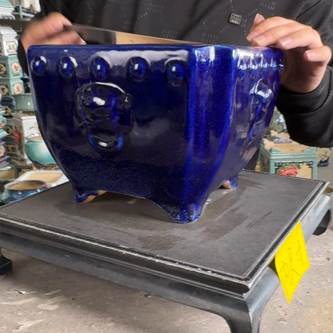 。一风堂石湾花盆 白色结晶点 内19*14