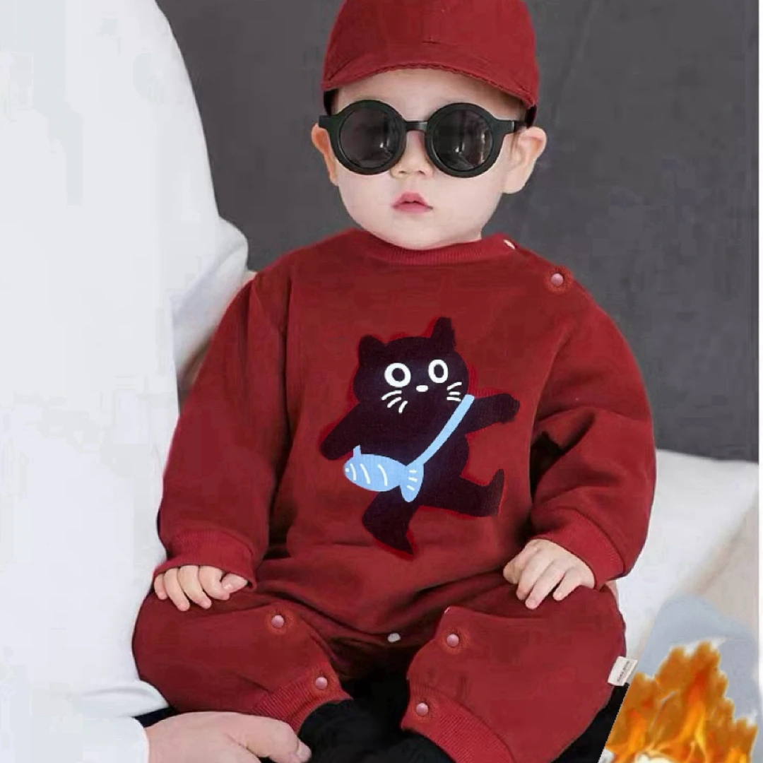 冬季爬服套头哈衣卫衣加绒冬季加厚长袖宽松洋气短爬款通用加厚