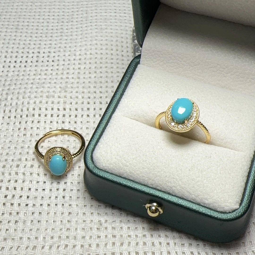 约6*8mm绿松石蛋形S925银戒指多样性发一