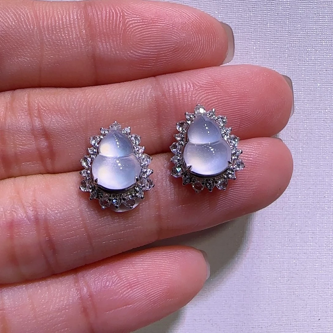 翡翠耳钉18K金镶嵌耳钉