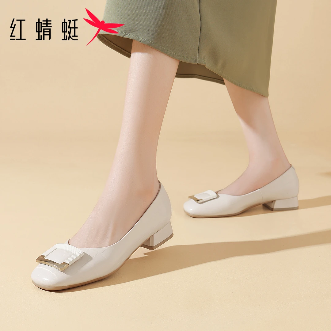 红蜻蜓秋女士牛皮软底单鞋2025气质新款百搭通勤轻职风工作鞋单鞋