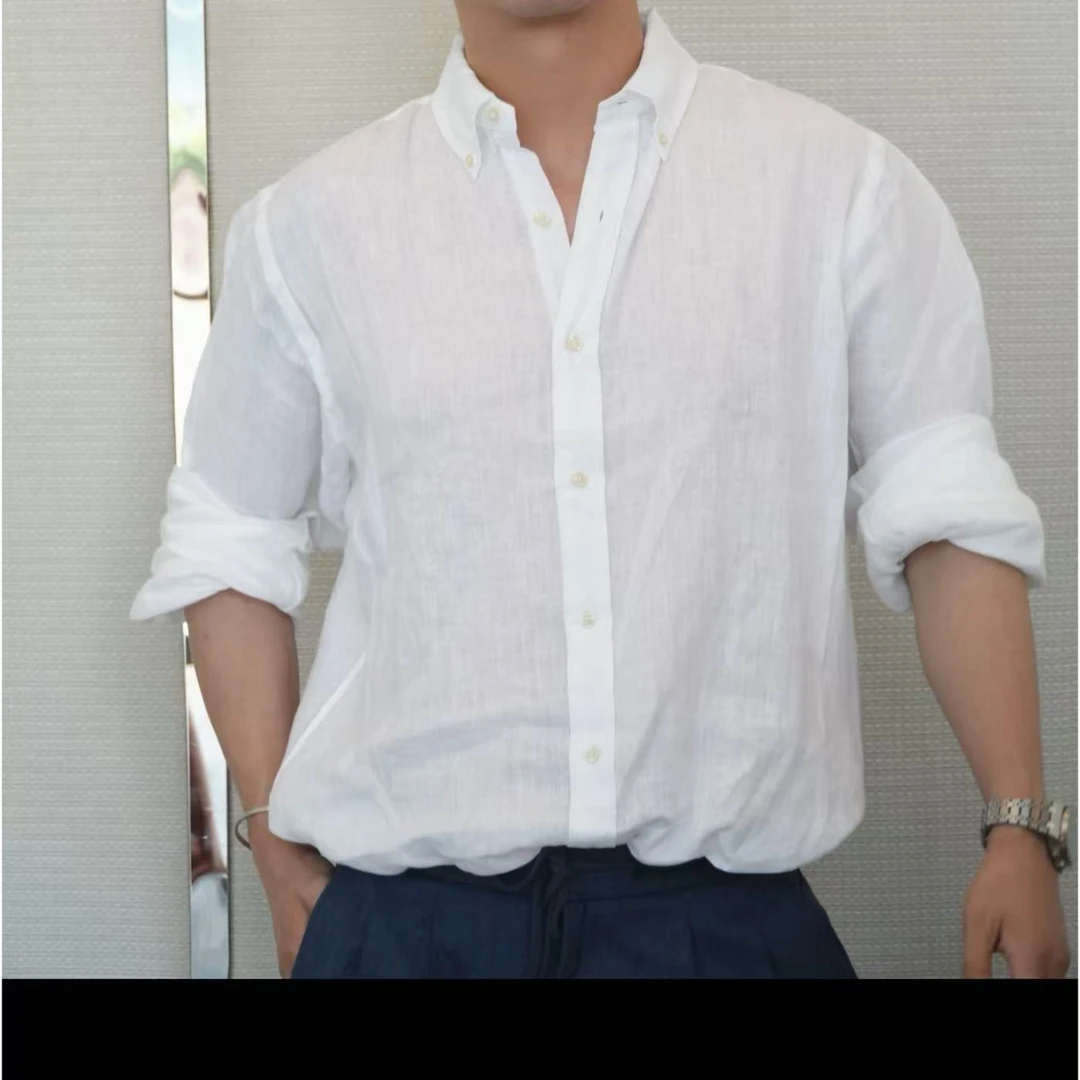 （海外撤单）马家经典纯亚麻衬衫 男女同款纯色衬衫