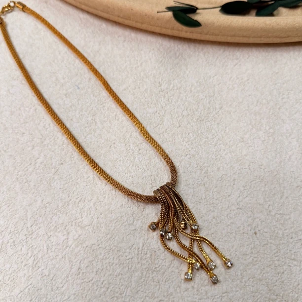 铜合金合成锆石项链 【六六中古】孤品复古项链th5743链长37