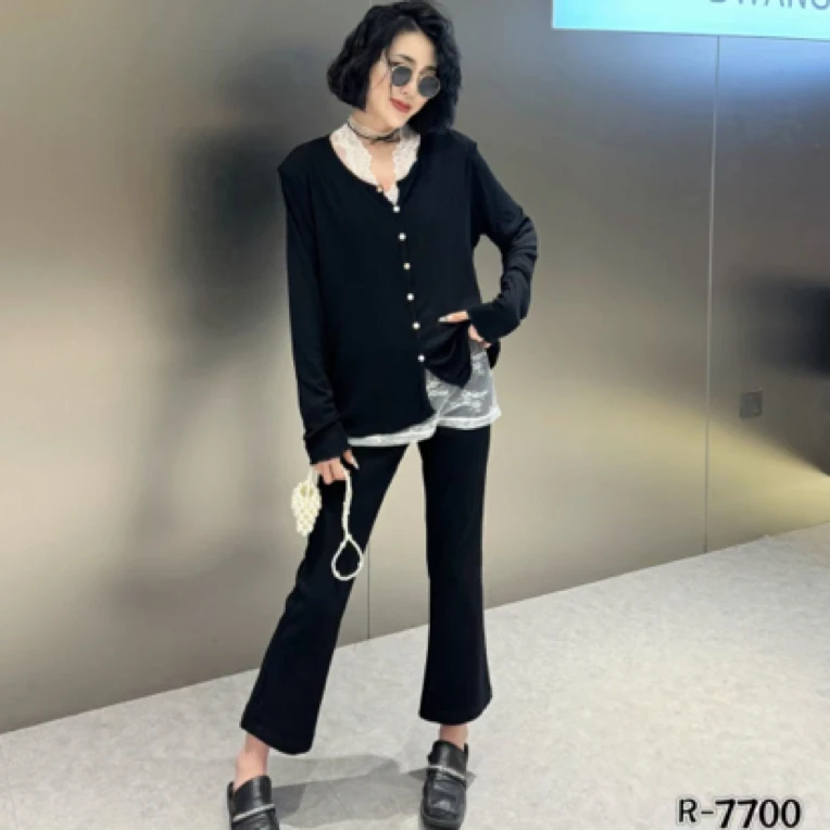 深圳7700蕾丝两件套罗纹棉T