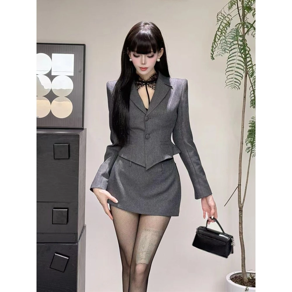 A596 辣妹不规则修身性感显瘦短外套半身裙两件套时尚秋季套装女