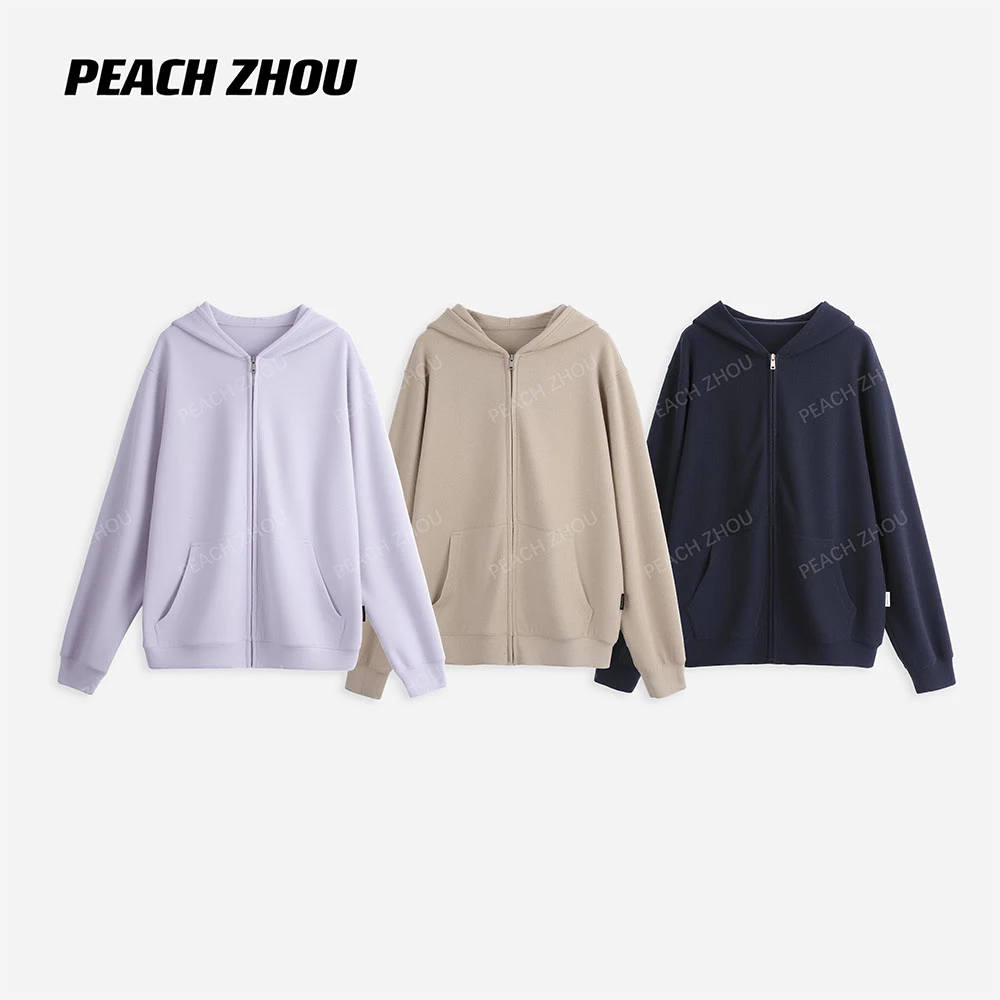 『PEACHZHOU』莱赛尔绵羊毛'黑标系列'宽松连帽外套休闲拉链卫衣