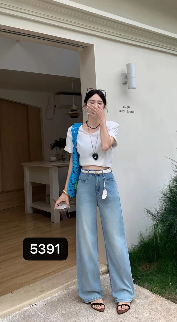 5391款宽松复古显瘦阔腿牛仔裤夏季新款直筒洋气百搭裤子