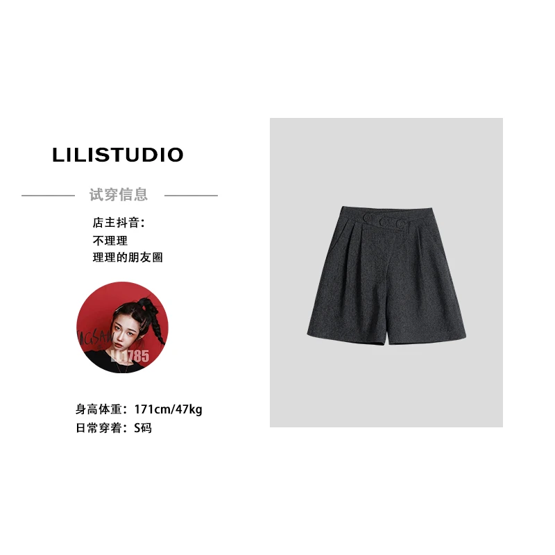 「斜襟短裤」不理理夏季新款女装休闲简约短裤女 1108