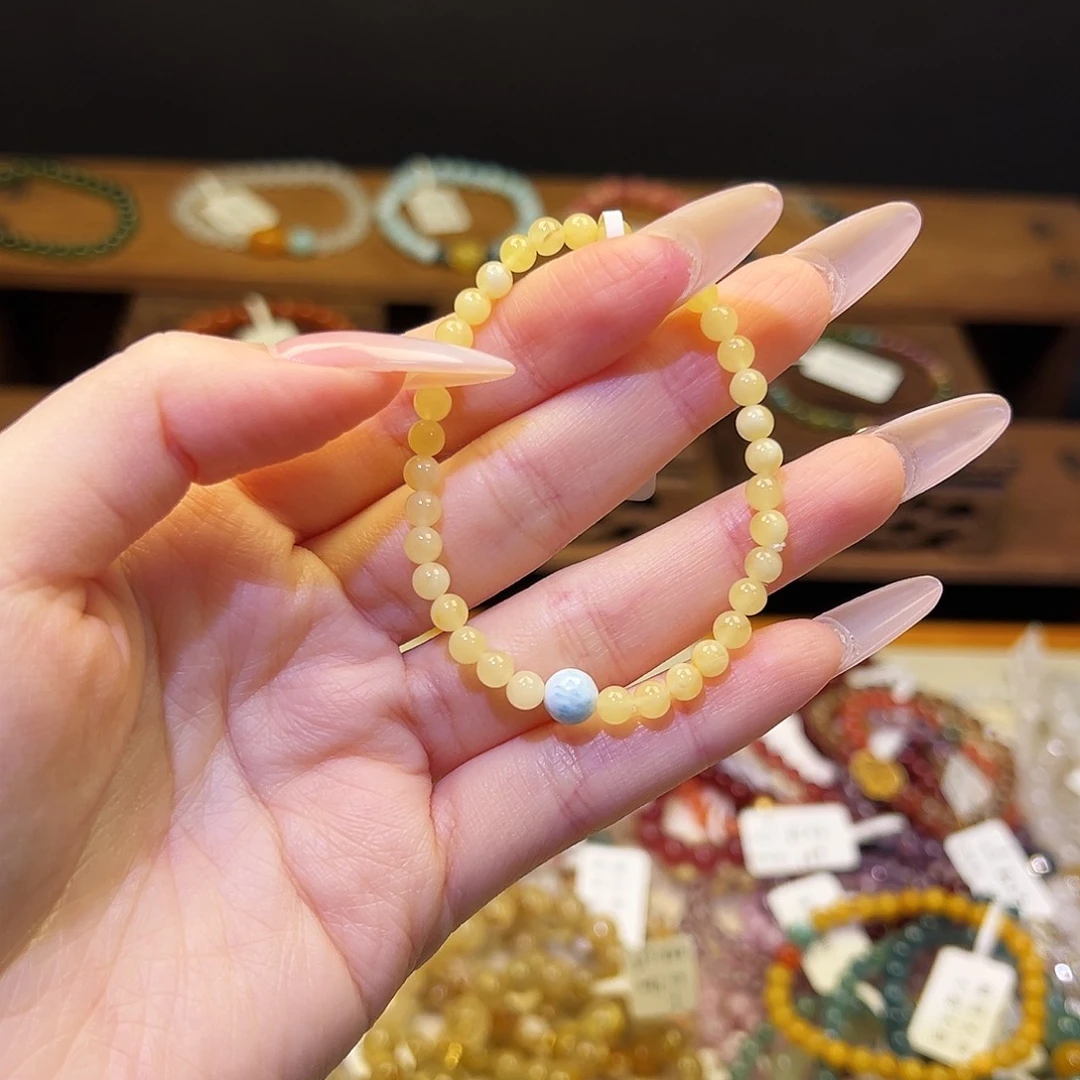 烟晶手链银S925镶嵌蜜蜡860