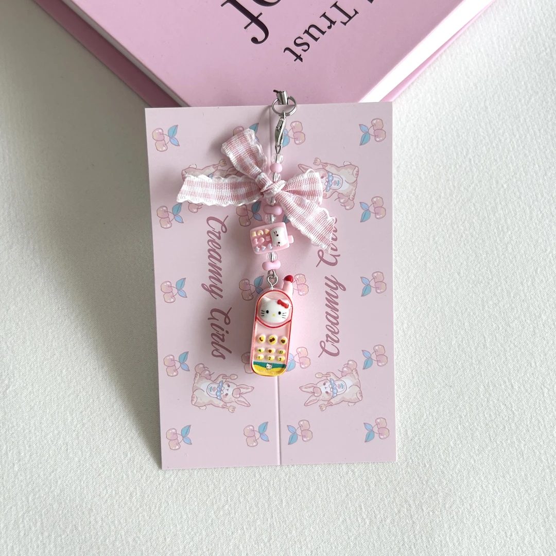 手工甜美蝴蝶结手机链挂件可爱ins相机挂绳挂链吊坠女书包链