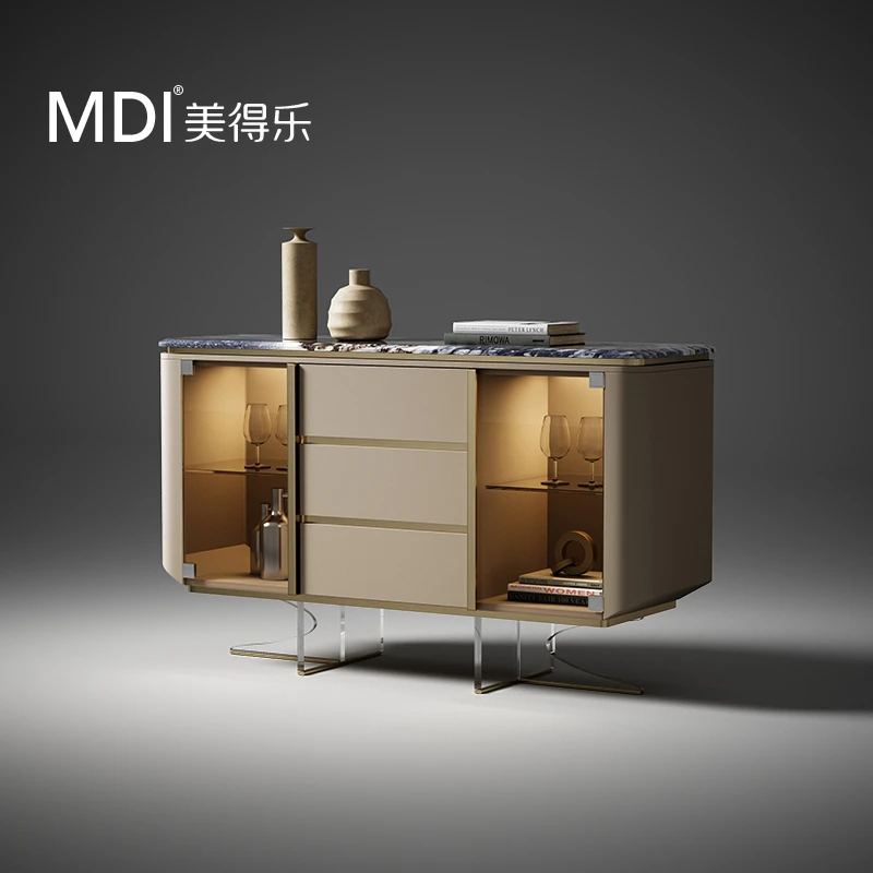 意式轻奢餐边柜简约现代储物收纳柜客厅斗柜玻璃不锈钢别墅置物柜