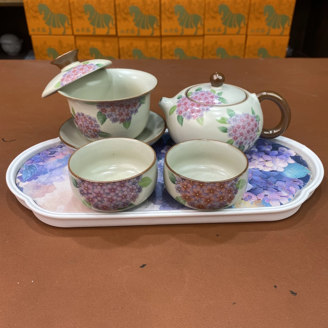 ZH2951-绣球花一壶两杯一盖碗功夫茶具套装