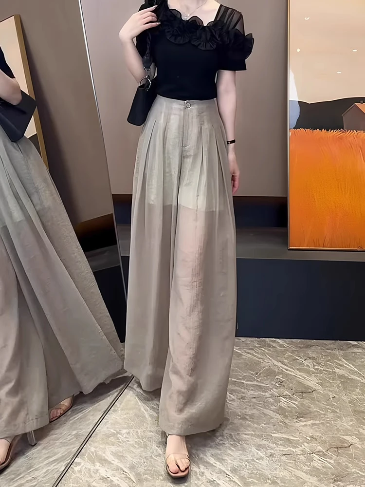 休闲阔腿裤女夏季薄款2025新款高腰宽松显瘦垂感百搭时尚拖地裤子