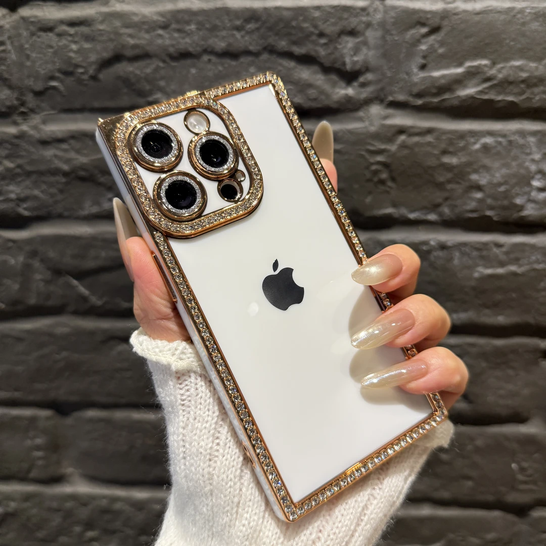 高颜值纯色时尚适用苹果16promax手机壳iPhone15镶钻14全包13防摔