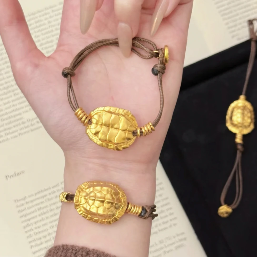 铜合金布艺吊坠 富甲一方金色龟壳编绳手链女复古时尚百搭手绳
