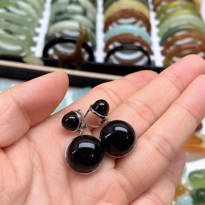蛇纹石玉耳环银S925镶嵌梦***泪